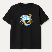 Хлопковая футболка Реал Мадрид Ретро желто-голубой лого Хлопковая футболка Реал Мадрид Ретро желто-голубой лого