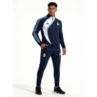 Реал Мадрид костюм спортивный на длинной молнии тёмно-синий с белыми и голубыми элементами 2025/26